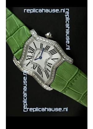 Cartier Tank Folle Ladies Replica Watch in Steel Case/Green Strap