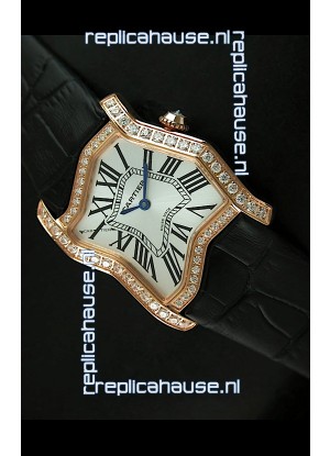 Cartier Tank Folle Ladies Replica Watch in Yellow Gold Case/Black Strap