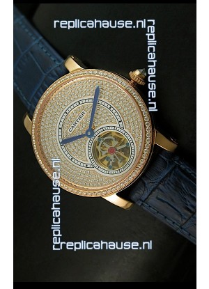 Ronde De Cartier Tourbillon Replica Watch Pink Gold Case - Purple Strap