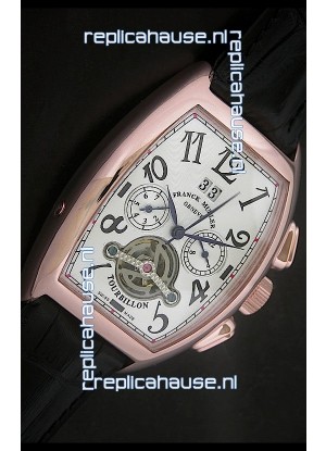 Franck Muller Tourbillon Japanese Replica Watch in Pink Rose Case 