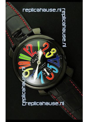 Gaga Milano Italy Japanese Replica PVD Watch in Black Dial