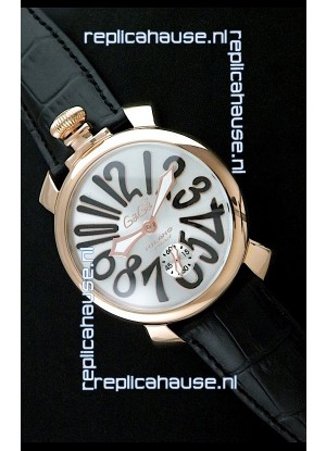 Gaga Milano Italy Japanese Replica Rose Gold Watch in Black Arabic Markers