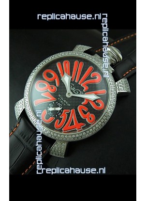 Gaga Milano Italy Manuale Replica Japanese Watch in Orange Markers