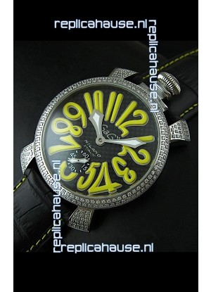 Gaga Milano Italy Manuale Replica Japanese Watch in Yellow Markers