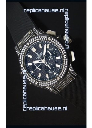 Hublot Big Bang Carbon Dial Diamonds Studded PVD Case Swiss Watch 