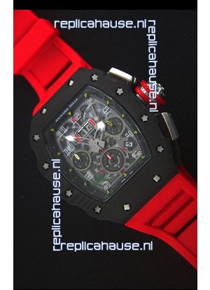 Richard Mille RM011-03 One Piece Black Forged Carbon Case Watch in Red Strap