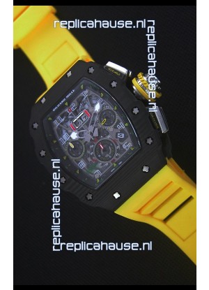Richard Mille RM011-03 One Piece Black Forged Carbon Case Watch in Yellow Strap