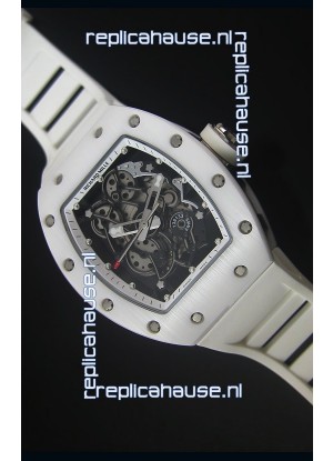 Richard Mille RM055 White Ceramic Case Watch in White Inner Bezel
