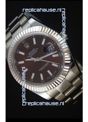 Rolex Datejust II 41MM with Cal.3136 Movement Swiss Replica Watch in Brown Dial Stick Markers 