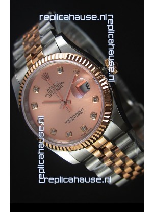 Rolex Datejust Replica Watch Rose Gold with Diamonds Dial in 36MM with 3135 Swiss Movement 