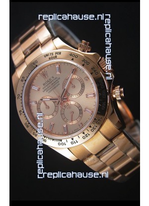 Rolex Daytona Rose Gold Casing with Baguette Diamonds Markers Swiss Replica Watch
