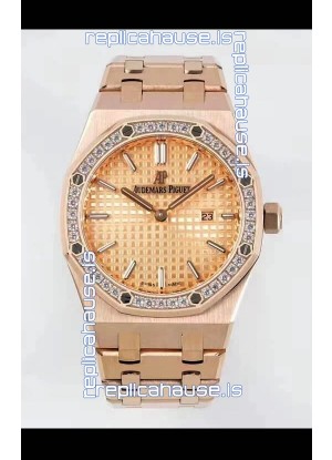 Audemars Piguet Royal Oak 33MM Rose Gold Casing Gold Dial 1:1 Mirror Replica Watch