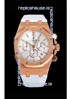 Audemars Piguet Royal Oak Chronograph White Dial Rose Gold on 904L Steel - 1:1 Mirror Replica