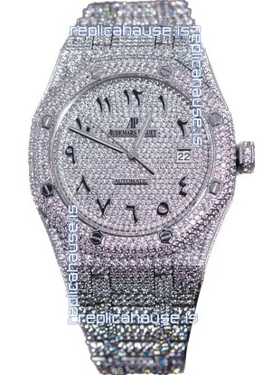 Audemars Piguet Royal Oak 15400 Iced Out Arabic Dial in Stainles Steel Casing Swiss Replica Watch