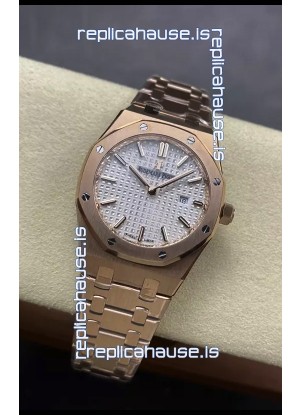 Audemars Piguet Royal Oak 33MM 904L Rose Gold White Dial 1:1 Mirror Replica Watch
