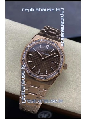 Audemars Piguet Royal Oak 33MM 904L Rose Gold Brown Dial 1:1 Mirror Replica Watch