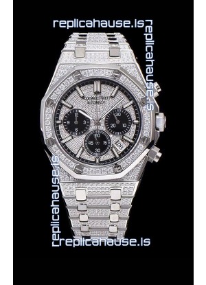 Audemars Piguet Royal Oak Chronograph 41MM Swiss Quartz Watch with Diamonds Embedded Casing in Steel Casing
