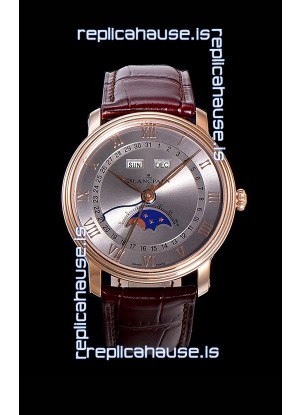 Blancpain "Villeret Quantième Complet" 904L Steel Rose Gold Watch in Grey Dial