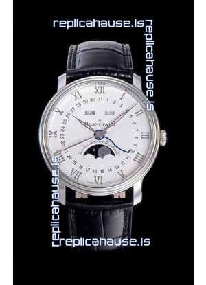 Blancpain "Villeret Quantième Complet" 904L Steel Swiss Watch in Off-White Dial
