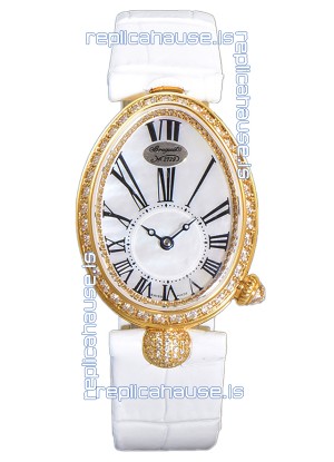 Breguet Reine De Naples Ladies Yellow Gold White Leather Swiss 1:1 Edition Replica Watch