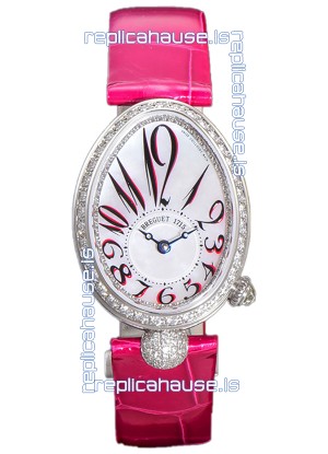 Breguet Reine De Naples Ladies Stainless Steel Pink Leather Swiss 1:1 Edition Replica Watch