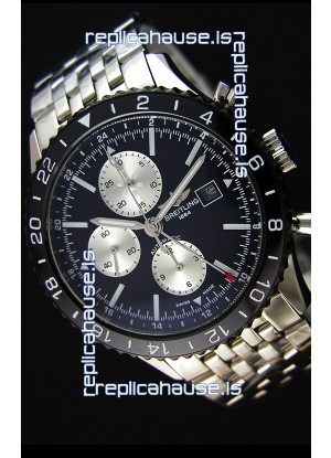 Breitling Chronoliner Steel-Black Steel Strap in Black Dial Swiss Replica Watch 