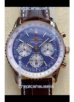 Breitling Navitimer B01 Chronograph 43 Blue Dial - Rose Gold Plated Casing 1:1 Mirror Swiss Replica