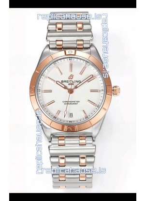 Breitling Chronomat 36MM 2 Tone Rose Gold Casing 1:1 Mirror Replica Watch White Dial