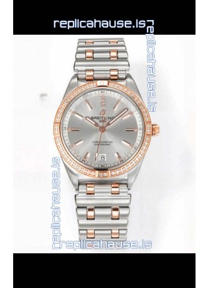 Breitling Chronomat 36MM 2 Tone Rose Gold Casing 1:1 Mirror Replica Watch Steel Dial