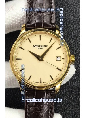 Patek Philippe Calatrava 5227J-001 Pale Yellow Dial 1:1 Mirror Swiss Replica Yellow Gold Casing