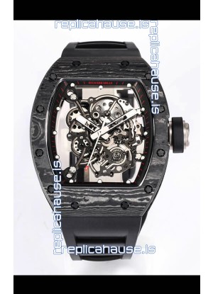 Richard Mille RM055 Black Carbon Casing 1:1 Mirror Replica Watch in Black Strap