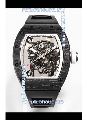 Richard Mille RM055 Black Carbon Casing 1:1 Mirror Replica Watch in Black Strap