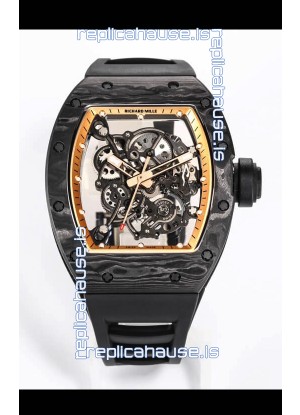 Richard Mille RM055 Black Carbon Casing 1:1 Mirror Replica Watch in Black Strap