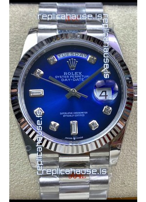 Rolex Day Date 36MM M128239-0023 904L Steel in Blue Dial 1:1 Mirror Replica