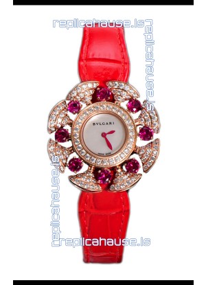 Bvlgari Divas's Dream Edition Watch in Rose Gold Casing - Diamonds Paved Dial Swiss Replica