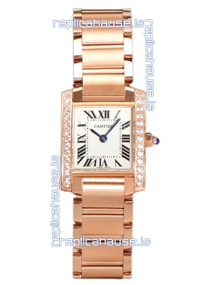 Cartier Tank Francaise Rose Gold Diamonds Bezel Swiss Quartz Replica Watch 25.70MM