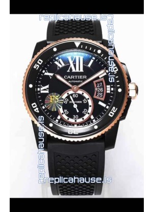 Calibre De Cartier Watch 42MM Blue Dial PVD Coated Case - 1:1 Mirror Replica Watch