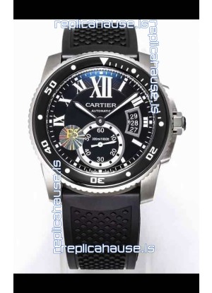 Calibre De Cartier Watch 42MM Black Dial Steel Case - 1:1 Mirror Replica Watch