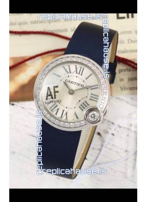 Ballon Blanc De Cartier Swiss Quartz Replica Watch in Steel Casing Fabric Strap 