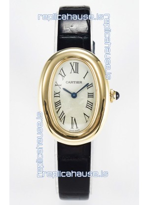 Cartier Baignoire Yellow Gold 1:1 Super Clone Swiss Replica Watch Black Strap