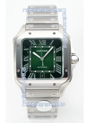 Cartier Santos De Cartier 904L Steel Green Dial Super Clone Replica 40MM Watch 
