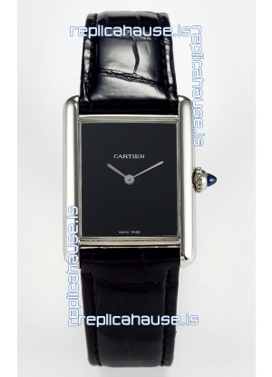 Tank Must Cartier Super Clone Edition 33.7MM Watch in Steel Casing Black Dial 