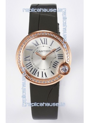 Ballon Blanc De Cartier Super Clone Watch 30MM in Rose Gold Casing Green Strap