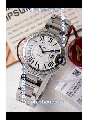 Ballon De Cartier Swiss Automatic 1:1 Mirror Quality 33MM in Steel Casing Diamonds Bezel