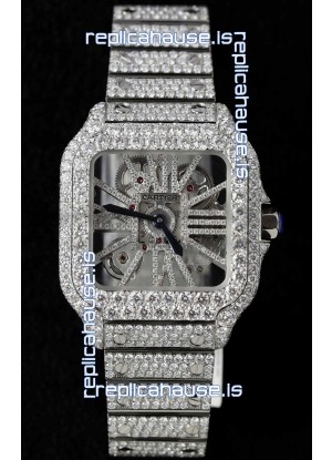 Santos De Cartier Watch in Skeleton Dial - MOSSANITES Paved Edition Swiss Replica Watch