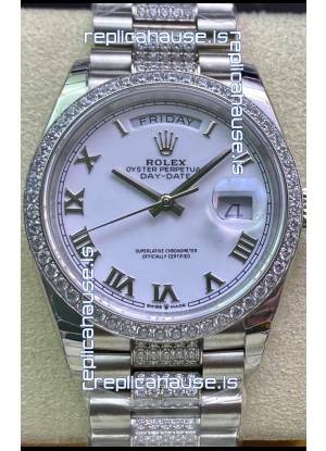 Rolex Day Date Presidential M128349RBR-0026 904L Steel 36MM - White Roman Dial 1:1 Mirror Quality