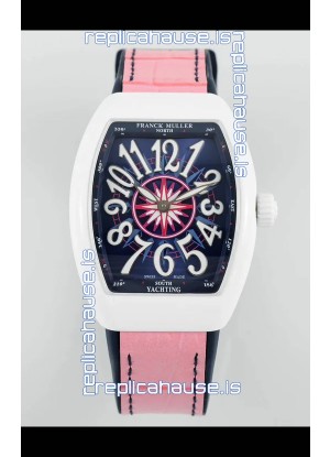 Franck Muller Vanguard Yachting V32 Ceramic Casing Pink Dial/Strap Swiss Replica Watch 