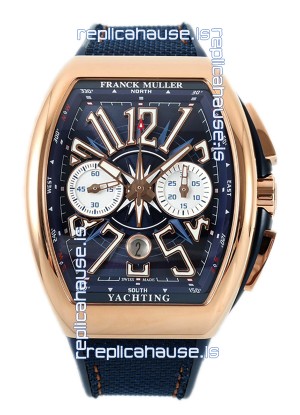 Franck Muller Vanguard V45 Chronograph 904L Rose Gold Blue Dial Swiss Watch