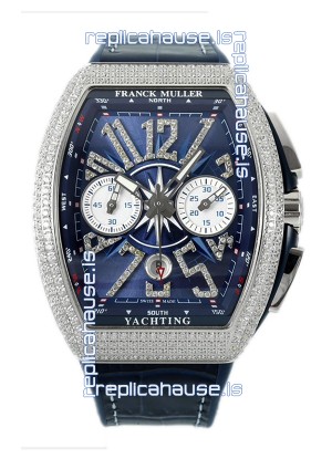 Franck Muller Vanguard V45 Chronograph 904L Steel Blue Dial with Diamonds Swiss Watch