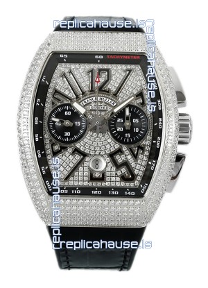Franck Muller Vanguard V45 Chronograph 904L Steel Diamonds Embedded Dial Swiss Replica